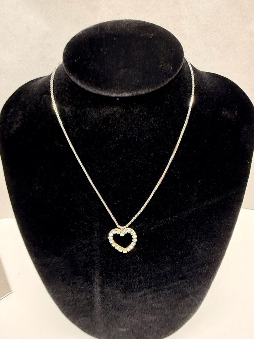 Silver Heart Pendant Necklace with Clear Stones